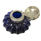 3  Cobalt Blue Swirl Thick Glass Inkwell With Ink- Antique Reproduction