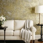 Gold Foil Metallic Gray Chinoiserie Blooming Peonies Branches Cranes Wallpaper