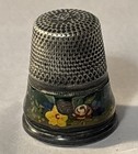 Sterling Thimble Size 7  Deep Blue Resin Enamel With Multi Color Flowers