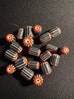 20 Vintage Chevron Glass Beads -  b1024 - Indian Black Red Rare