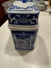 Vintage Chinese Blue And White Porcelain Ginger Jar With Lid  6    X 4  X 2 5 