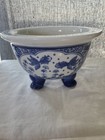 Vintage Chinese Blue   White Porcelain Footed Planter  6  Goldfish Cachepot Bowl