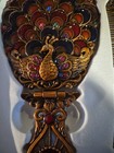 Vintage Hand Held Mirror And Matching Comb Set With Ornate Enameled Design
