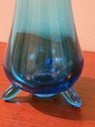 Vintage Mcm L e  Smith Peacock Blue Glass 3 Toe Swung Vase