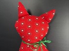 Figural Red Heart Cat Throw Pillow Hand Made Cotton Cottagecore Granny 15   