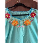 Vintage 70   s Mexican Peasant Blouse Aqua Floral Embroidery Puebla Blouse Large