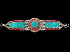 New   Tibetan Nepal Turquoise Coral Inlay Statement Bracelet