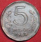 1964 Argentina  5 Pesos  Fregata Sarmiento -foreign Coin 21 5mm
