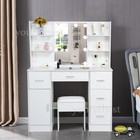 Makeup Vanity Table Set With Led Lights Mirror 5 Drawers And Stool Dressing Desk
