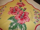 Vintage Souvenir Florida Ladies Handkerchief Hanky Large Hibiscus On Yellow
