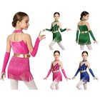Kids Girls Dancewear Stage Costume Ballet Latin Rhinestone Lyrical Tassel Salsa