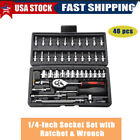 46 Pcs Socket Wrench Set 1 4  Drive Ratchet Metric Kit Garage Car Repair Tool 