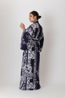 Japanese Yukata Kimono Women Flowers In Circles Cotton Robe Made In Japan