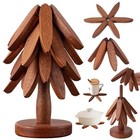 Collapsible Tree Trivet Set - 4 Heat-resistant Wood Coasters   Walnut Wood