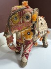 Vtg Indian Rajasthan Stuffed Elephant Embroidered Mirror Inserts Cotton Folk Art
