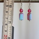 Handmade Pink Blue Glass Bead Drop Earrings Silver Tone French Hook Dangle
