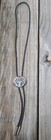 Vtg Siskiyou Buckle Co  Bolo Tie Indian And Two Eagles Red Enamel Pewter 1992