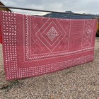 Vintage Hand Quilted Red Gingham Check Embroidery Tufted Blanket Quilt 84x62