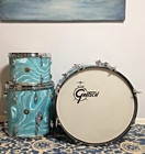 Gretsch Vintage Round Badge Drums 1960s Aqua Satin Flame Prog Jazz Rb 12 14 20