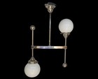Antique Art Deco Ceiling Light Fixture     Nickel Brass Hanging Lamp Vintage 1920