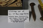 Railroad Spikes Lot Of 4  7  Antique  Plus Metal Box With 50  Combos With Names