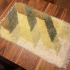 Swedish Scandinavian Rya Rug Green Retro Vintage Wool Hand Made 60s 70s Mcm