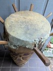 Vintage African Folk Art Had Drum - Large W  Raw Hide - Had Carved 37 x12 