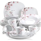 Porcelain Dinnerware Set Service 6 Elegant Dishes Bpa-free Durable Tableware New