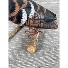 Vintage Hand Carved Wooden Owl Figurine Miniature Folk Art Bird On Twig Perch