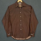 Yves Saint Laurent Shirt Mens 43 17 Brown Striped Silk Metallic Rive Gauche Vtg
