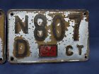 License Plate Tags Matched Set Vintage Connecticut Nd 807 Rustic Patina Ct Usa