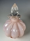 Vintage 1940s Fenton Rose Pink Overlay Melon Vanity Set Perfume Powder Box Set
