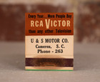 Vintage Rca Victor Television Unstruck Advertising Matchbook U s Motor Co  S c 