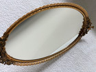Vintage Matson Gold Vanity Mirror Oval Tray 18 l X 9 5  W Birds Flowers Pattern