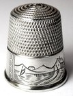 Antique Simons Bros  Silver Filled Thimble     lighthouse    Water Scene  C1920s