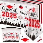 Graduation Decorations Class Of 2025 Tablecloth - 3 Pcs Plastic Red And Black