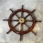 Vintage Wood Ship Wheel Brass Hub Nautical Maritime Coastal Wall Decor Xl 36   