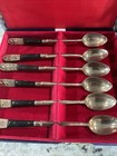 Vintage Siam Flatware Asian Thai Bronze Brass Wood Handle   4 Sets Of 6 Each 