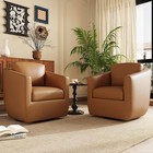 Colamy 360   Swivel Accent Chair Set Of 2 With Pillow  Leather Living Room