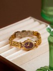 Gold And Burgundy French Vintage Style Unique Dainty Women   s Wrist Watch