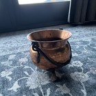 Vintage Hammered Copper Cauldron Pot W  Black Iron Handles  Tripod Feet