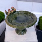 Vtg Ceramic Pedestal Bird Bath Feeder 3 Birds Grapevine Bowl 10    Garden Decor