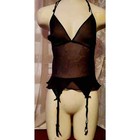 Vtg  Victorias Secret Cami Set Garter Belt Black Sheer Chiffon Lace New Tags Sml