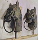 Pair Antique Cast Iron Horse Head Vintage Hitching Post Toppers