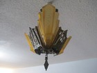 Vintage Antique Art Deco 3 Light Glass Slip Shade Chandelier Ceiling Fixture