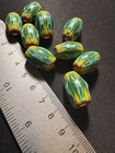 Lot Indian Glass Trade Beads - 9 Green Chevron Beads  b1115  20mm