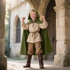 Kids Velvet Hooded Cloak Cape Renaissance Costume For Boys Halloween Medieval   