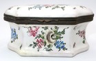 Antique French Hand-painted Porcelain Jewelry Trinket Candy Box  4 3 4 