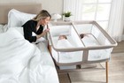 Delta Children Bondi Beechwood Twin Bassinet With Pureair Breathable Mesh Sh   