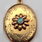 Antique Victorian 12k Gold-filled Oval Locket Opal Cabochon Repousse Floral
